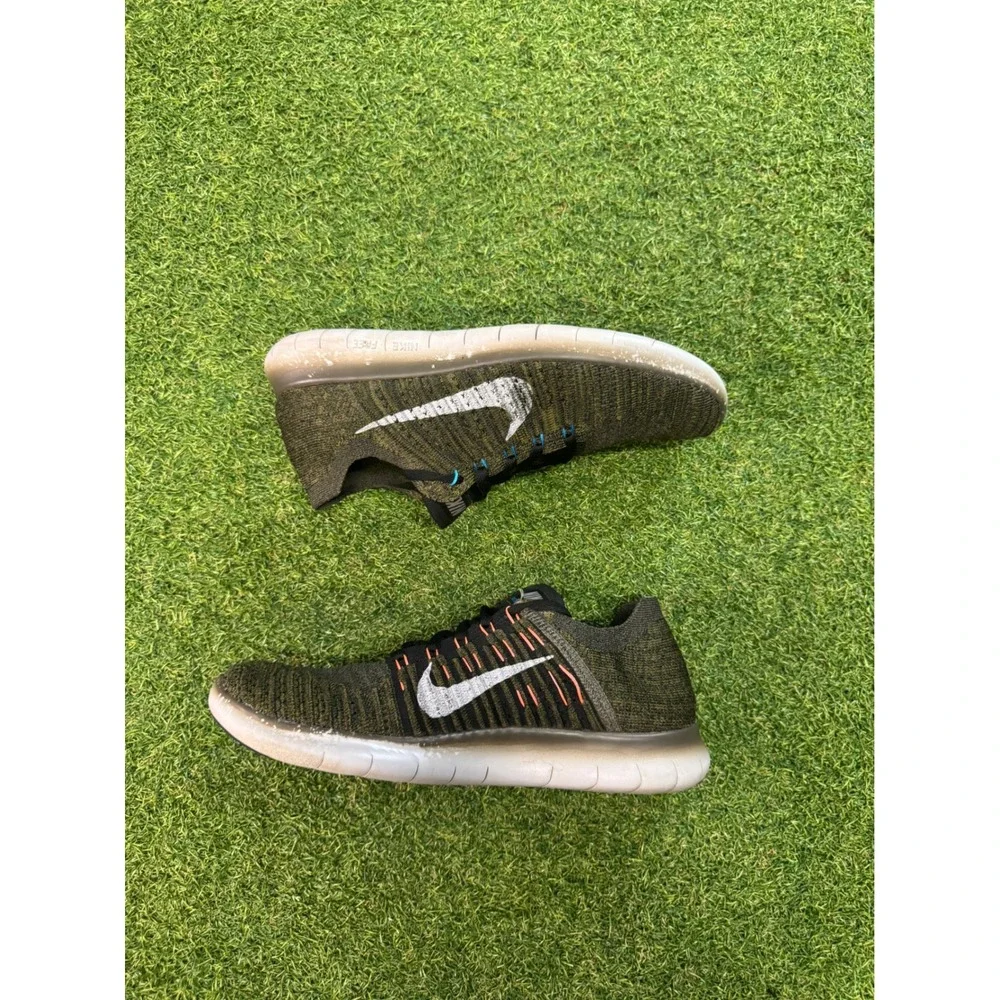 Nike Free RN Flyknit Olive Green Black Running‎ Shoes Mens 8.5 Womens 10